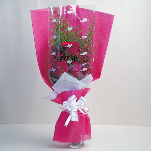 Elegant 3 Red Roses Bouquet