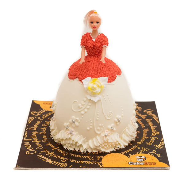 Red & White Barbie Doll Cake