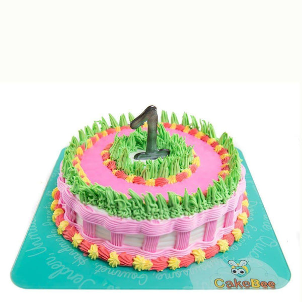 40 Cute First Birthday Cakes in 2022 : Meadow Garden Cake for Baby Girl